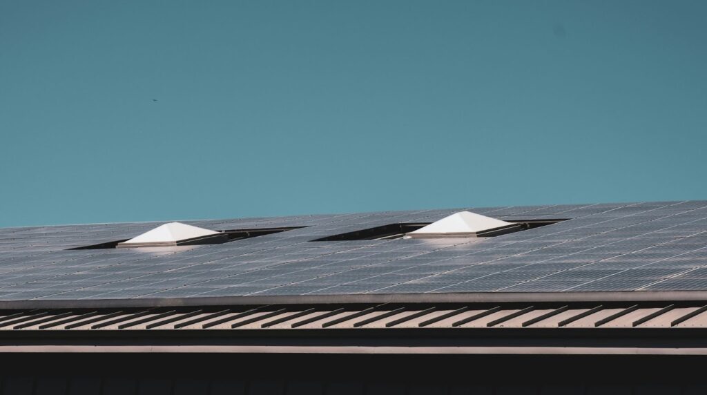 A building with solar panels.